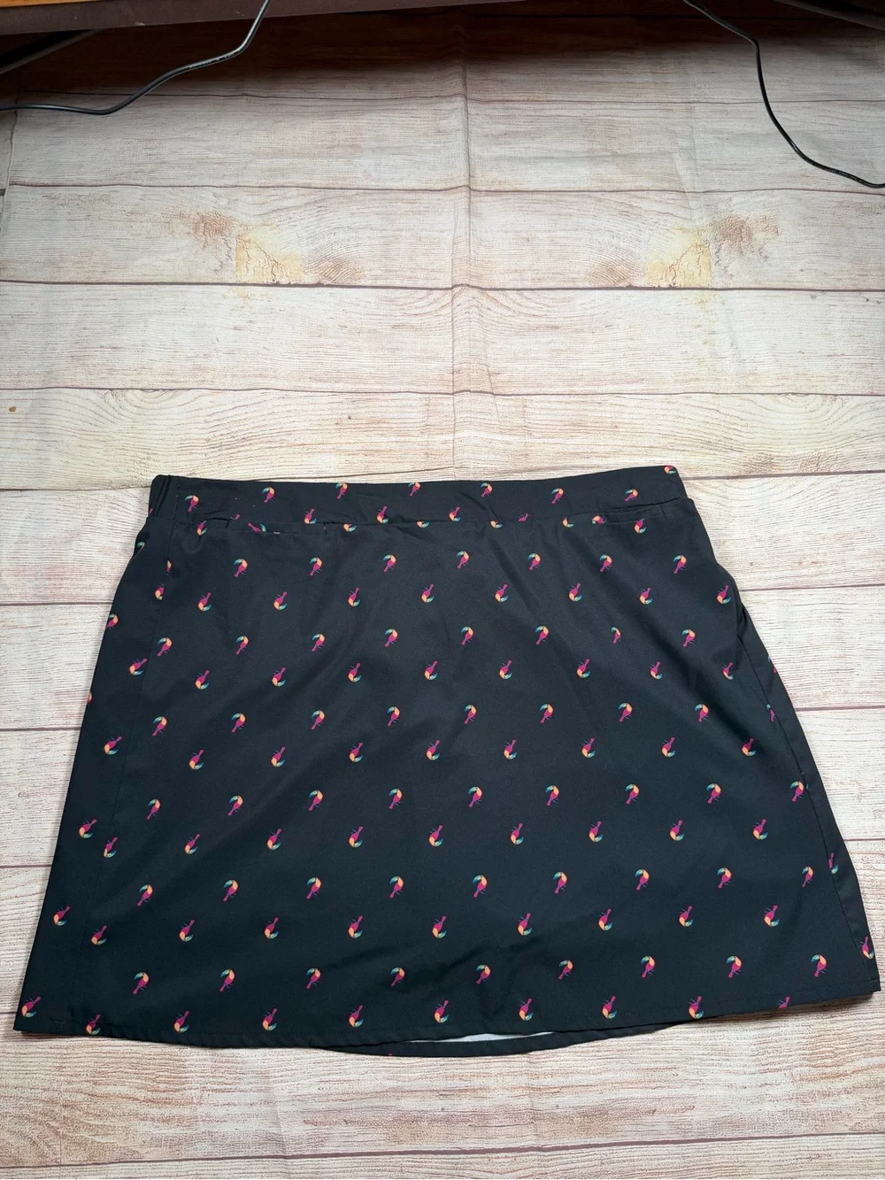 croft & barrow Black Mini Skirt with Pink & Orange Bird All Over Print